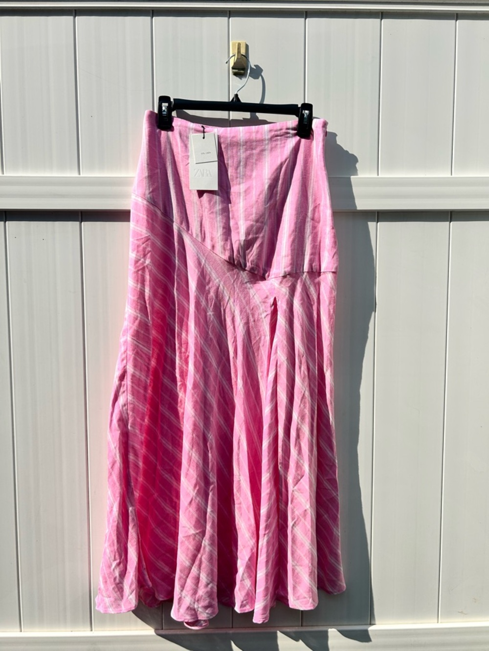 ZARA Pink Diagonal-Striped Linen Blend Maxi Skirt | Size Medium New with Tags